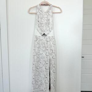 MANNING CARTEL White Nude Mesh Embroidered Midi Dress Cotton Lined Formal S